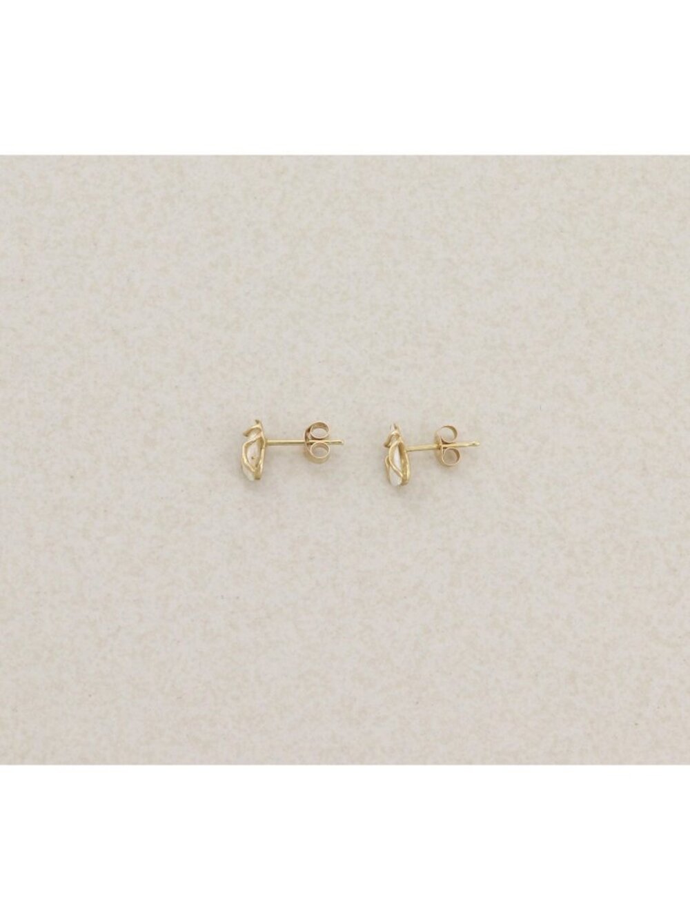 14k Yellow Gold Tiny Freshwater Keshi Pearl Earrings Studs 3/8" x 1/8" - Picture 6 of 7